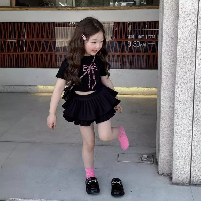 메이징키즈 여아 키즈 여름 리본 캉캉 치마 스커트 상하복 세트