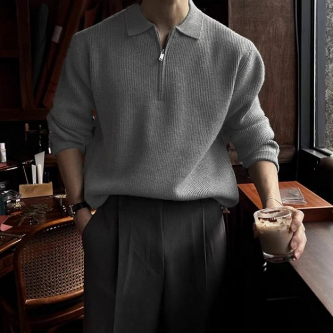 style dr 남자 머슬핏 반집업 니트 티셔츠 어깨넓어보이는 긴팔 니트