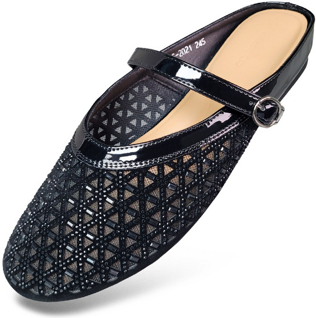 마마슈 여성 뮬 슬리퍼 펀칭 메쉬 망사 큐빅 버클 편한발볼 SL85