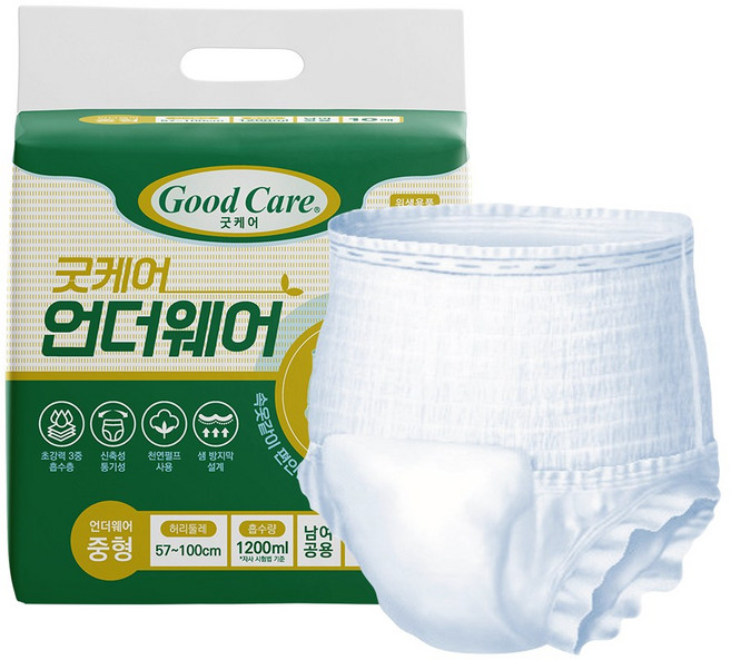 굿케어 성인용 입는 언더웨어 팬티기저귀 중형, 1세트, 30개입