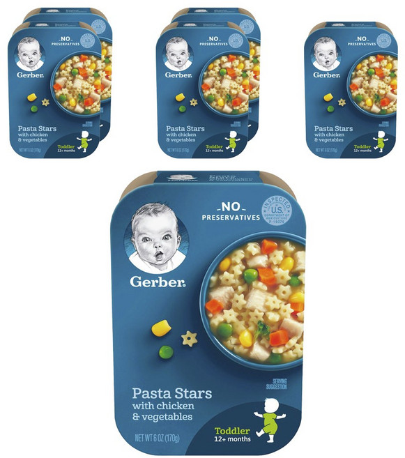 거버 파스타 스타 면어린이 식품 170g, 6개, 치킨 + 야채(Chicken + Vegetables)