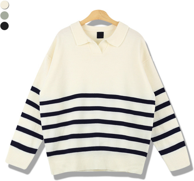 오마보이 남성용 오버핏 오픈카라 하프 단가라 긴팔 니트