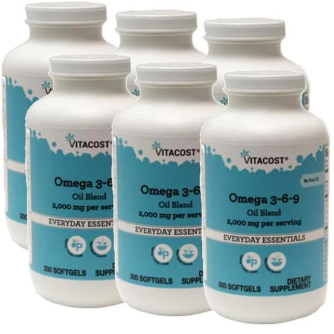 비타코스트 오메가369 아마씨 달맞이꽃종자유 2000mg 소프트젤 Vitacost Omega 3-6-9, 6개, 300정 - 쿠팡