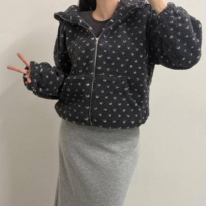 VANANA2 두꺼운 떙떙이 플리스 도트후리스 뽀글후드집업 여성 기모양털점퍼