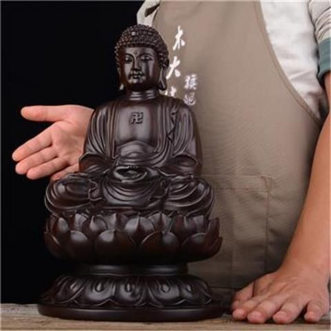 木雕擺件 釋迦牟尼佛祖如來佛像, 黑色