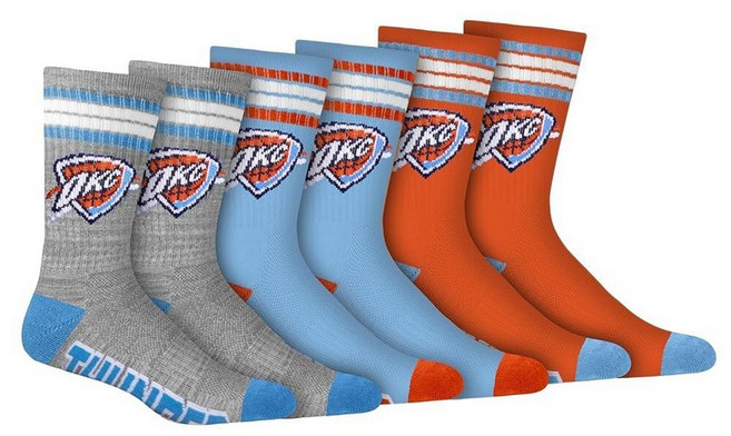 Ultra Game NBA 남성용 운동용 쿠션 세이프 핏 팀 크루 양말 - 3팩, Oklahoma City Thunder