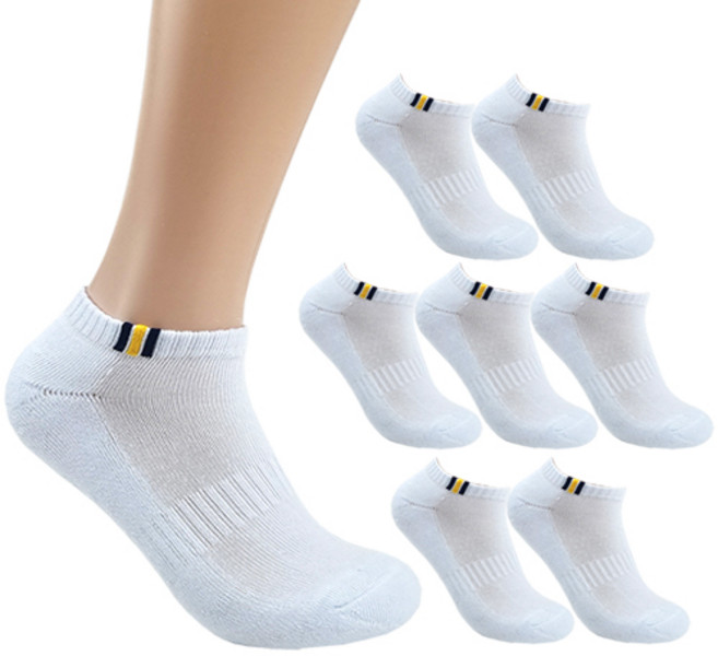 더베이직 남성용 국산 두꺼운 이중쿠션 포인트 스포츠 스니커즈 양말 8켤레, 화이트, 8개