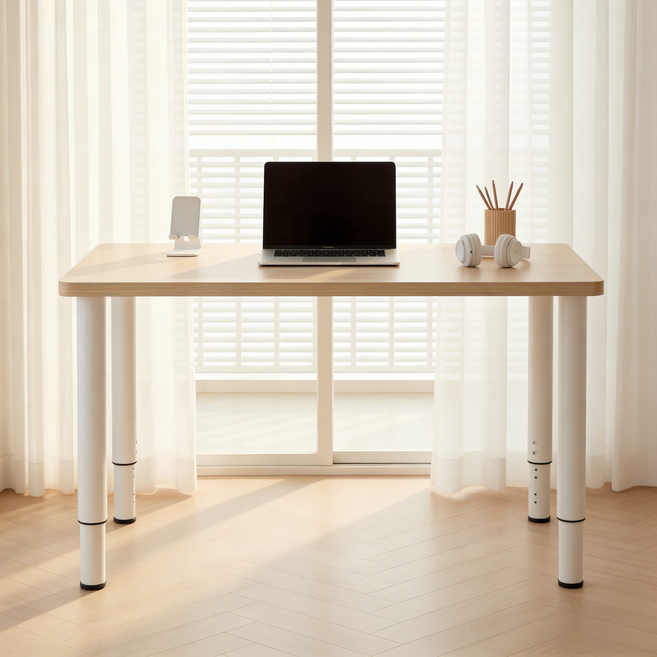 Unihome E0급 높이조절 튼튼한 사무용 컴퓨터 책상, 원목색