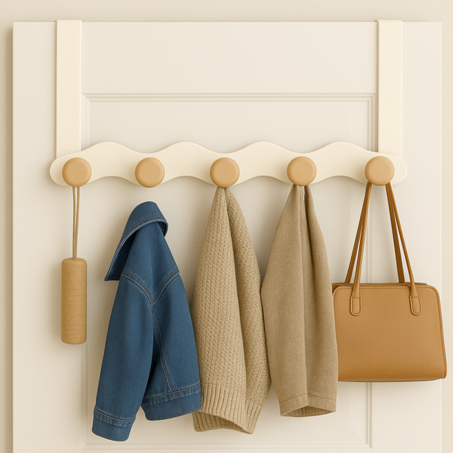 하스몰 웨이브 우드감성 옷걸이 도어 행거 후크, 5구, 1개, 화이트5구