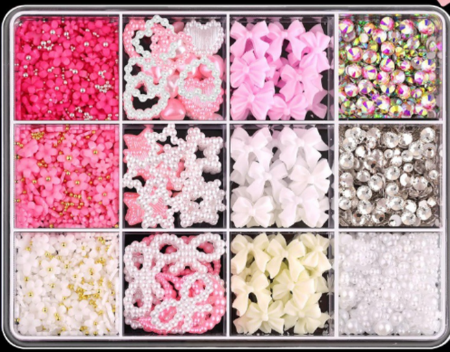 핑크 멀티 리본 파츠 500개입 핀셋 스톤피커 포함, 1세트, 혼합(500pcs) 핀셋 스톤피커 포함
