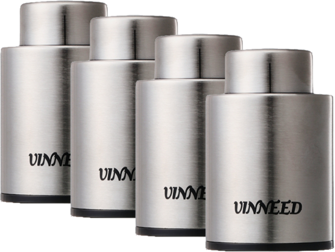 비니드 진공 와인스토퍼 고급 와인마개 와인뚜껑 와인보관마개 푸쉬형, 메탈실버, 4개