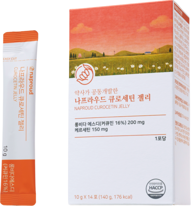 나프라우드 큐로세틴 프로 젤리 키즈 맛있는 애플망고맛 스틱 롱비다 커큐민 케르세틴 어린이 츄어블 영양제, 1개, 14회분