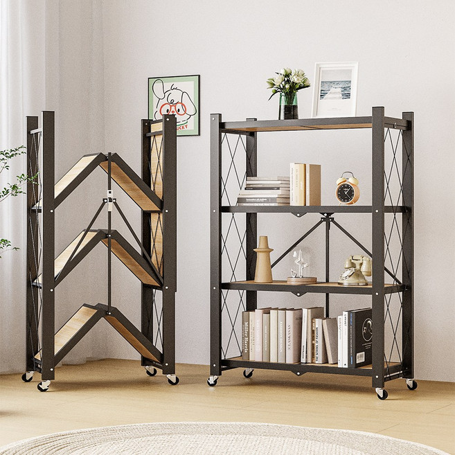 라보토리 프리미엄 원터치 다용도 접이식 간편 폴딩 철제선반, 4단, 블랙