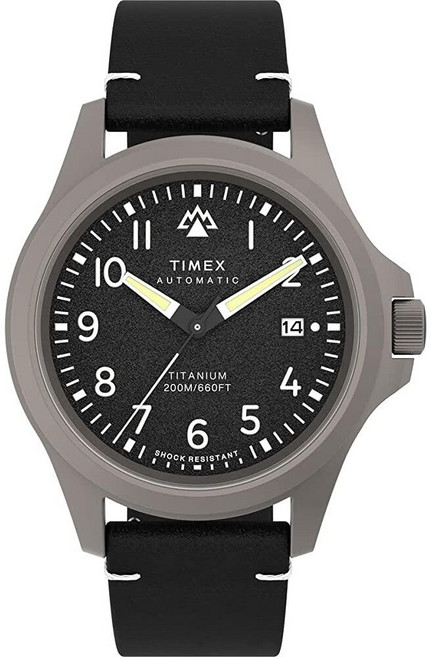 Timex 남성용 익스페디션 노스 티타늄 오토매틱 41mm 시계 - 블랙 스트랩 블랙 다이얼 티타늄 케이스 블랙. 모던., Timex 남성용 익스페디션 노스 티타늄 오토매틱 41