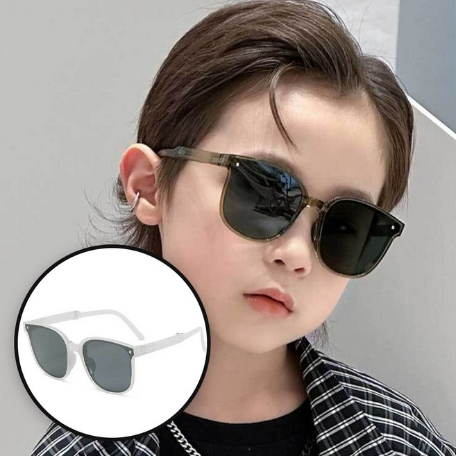 팬시온 아동 접이식 선글라스 뿔테 폴딩 선글라스 자외선 블루라이트 차단 가죽 케이스 증정
