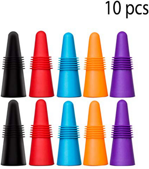 10 pcs of Wine Stoppers CNYMANY Reusable Silicone Beverage Bottle Sealer Replacement with Grip Top, 1개, Red, Blue, Orange, Purple, Bla