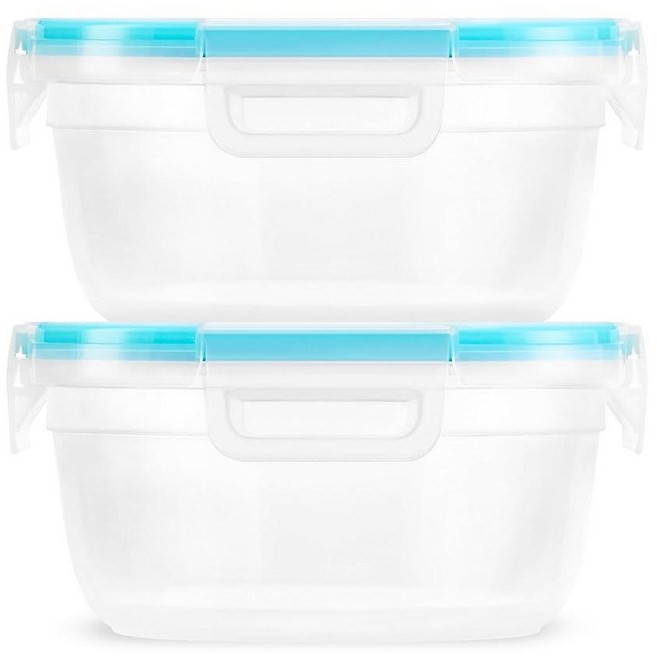 Snapware Plastic Total Solution 3팩 (8.5컵) 식품 보관 용기 세트 누출 방지 및 밀폐 플라스틱 잠금 뚜껑 직사각형 용기 BPA 프리 뚜껑 전, 4컵, 2 Pack, 1개