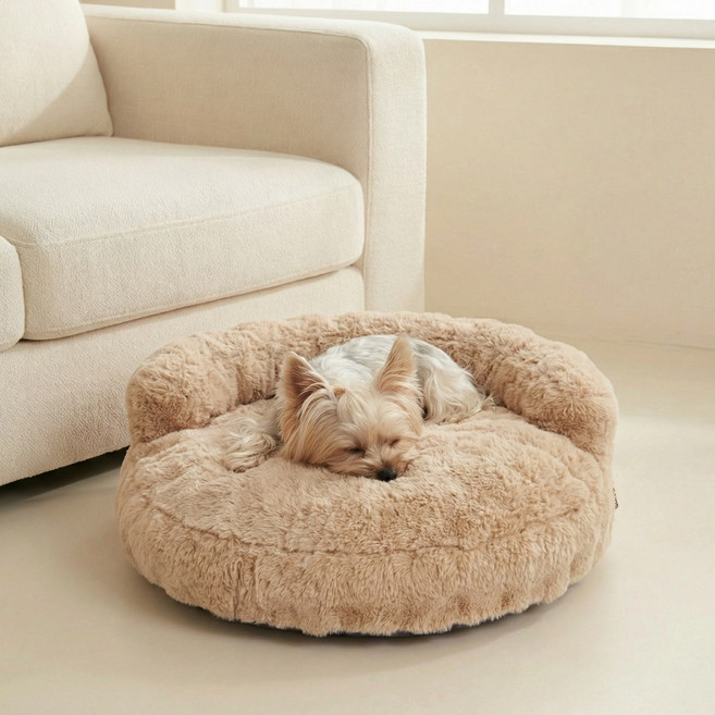 EHEYCIGA 부드러운 토끼털 강아지방석 반려견소파 방수 미끄럼방지, 1개, 카키 카멜색