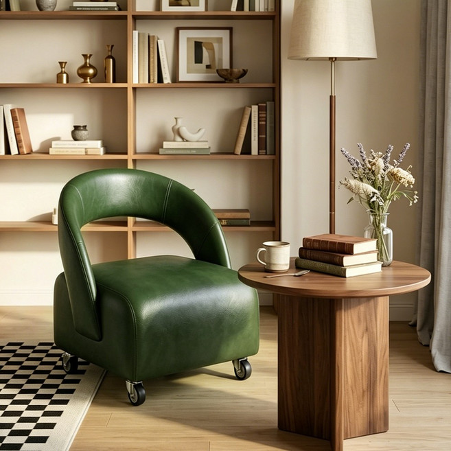 이동식 좌식 의자 PU가죽 쿠션 의자 거실 가정용 편한 등받이 현관 낮은 스툴, 1개, 그린