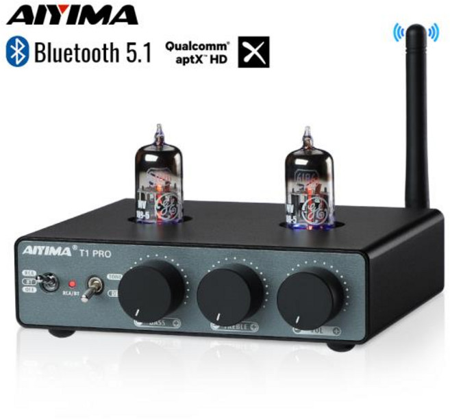 AIYIMA T1 PRO 진공관 프리앰프 앰프 홈 오디오 RCA 블루투스 입력 베이스 트레블 컨트롤 하이파이 스테레오 AUX 12V 트리거