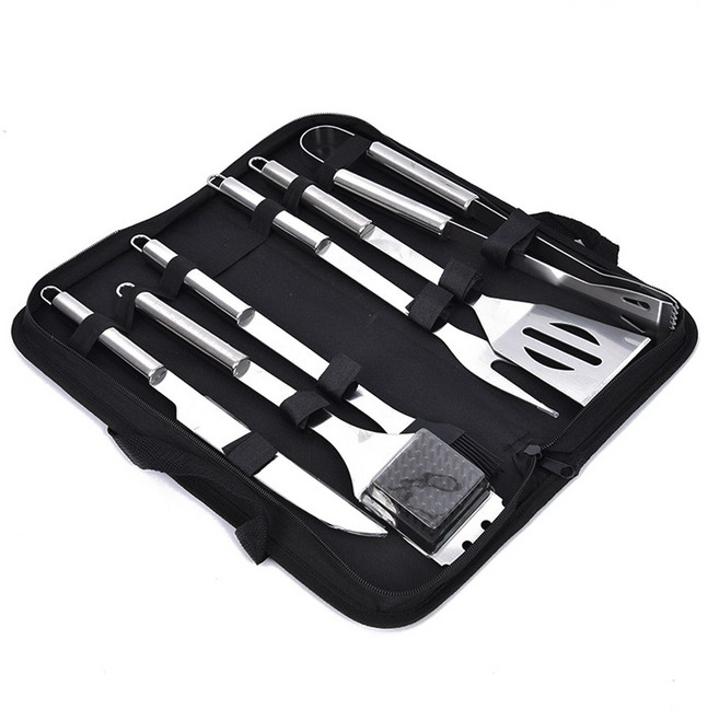 프리폼 바베큐 조리도구 세트 스텐 원목 케이스포함 캠핑 취사도구 BBQ용품, BBQ도구 스텐6P, 1개