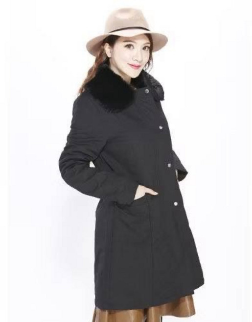 毛領長款風衣外套，修身顯瘦冬季女裝