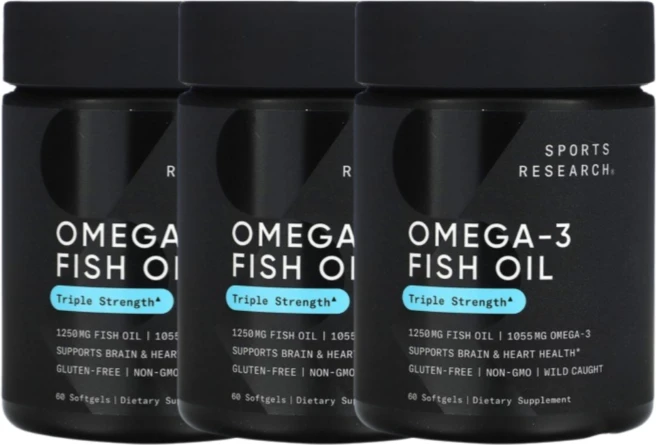 스포츠리서치 야생포획 알래스카산 명태 1040mg 오메가-3 피쉬 오일 트리플 스트렝스 소프트젤, 60정, 3개 - 쿠팡