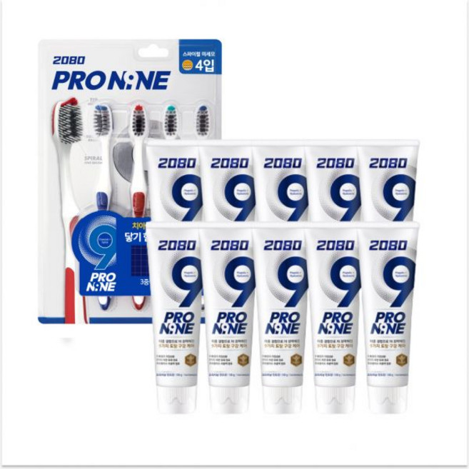 2080 프로나인 치약 130gX10개 오리지날+프로나인 4입 칫솔, 프로나인 후레쉬 10개+칫솔 4개