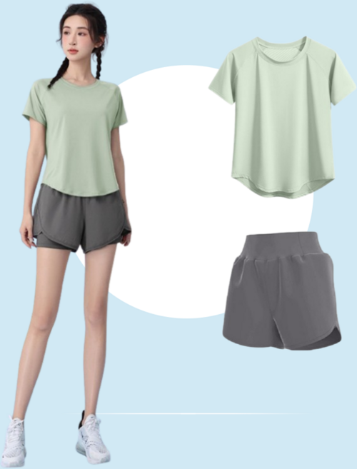 BYMSPORT 여성 파스텔 운동복 반팔 반바지 여름 트레이닝복 세트
