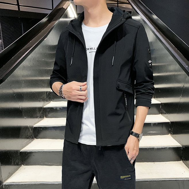 M-7XL大尺碼素面休閒外套 男生夾克外套 連帽防風工裝外套 學生寬鬆長袖薄風衣