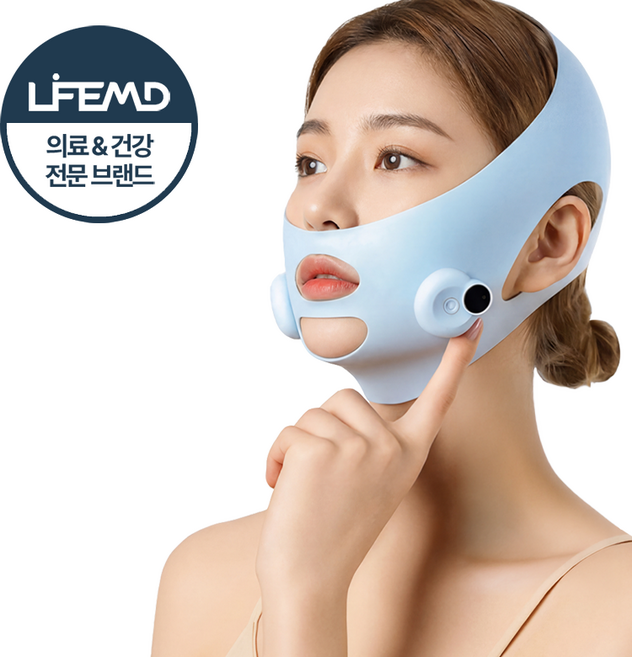 라이프엠디 ems 저주파 리프팅 마사지기 얼굴 턱선 피부 탄력 케어 마사지 밴드 사각턱 이중턱 처짐 방지 미용 기계 360도 페이스 v라인 관리기, 스카이블루, LMD168L