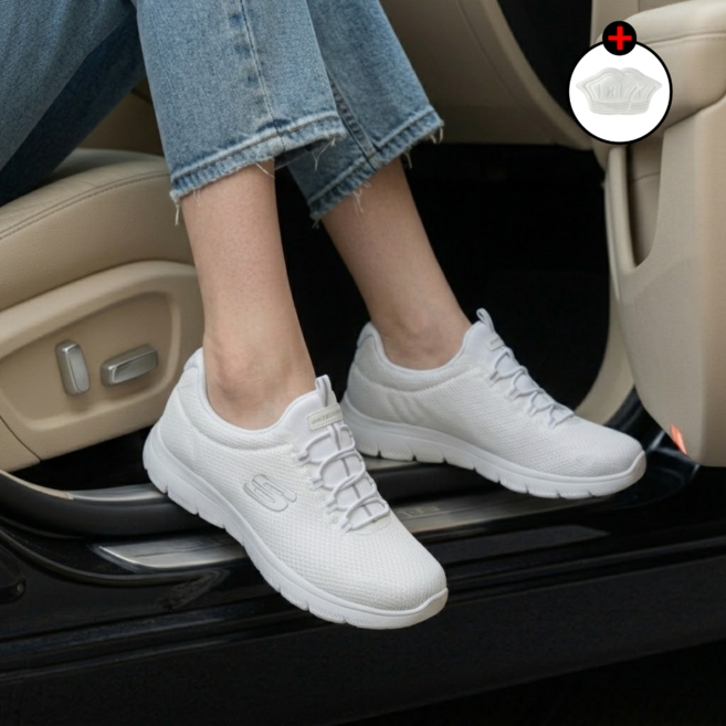 [매장정품]스케쳐스 여성 운동화 화이트 경량 산책 트레킹 여행 러닝 워킹 일상 통기성 발편한 가벼운 신발 뒷끔치 패치 증정 CS-WH4919