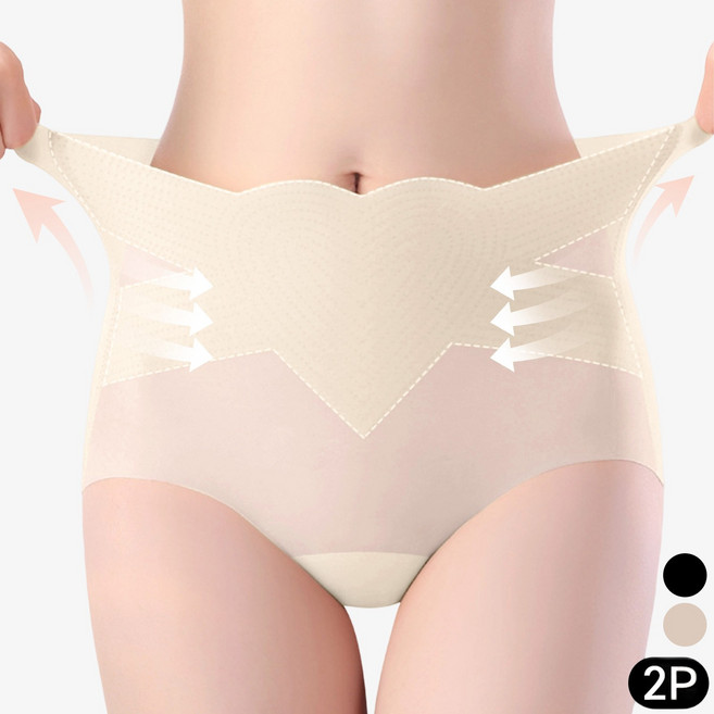 Belua 여성 뱃살 보정 심리스 팬티 노라인 힙업 하이웨스트 속옷 속바지 2종 세트