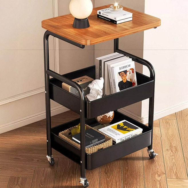 뉴에잇 이동식 철제 수납 선반, 블랙, 3단