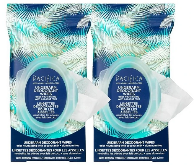 Pacifica Beauty 코코넛 밀크 & 에센셜 오일 겨드랑이 데오도란트 물티슈 냄새 제거 알루미늄 프리 비건 및 동물 실험 없음 물티슈 30장 (2팩) - 쿠팡
