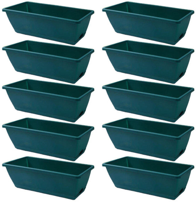 해피앤몰 직사각 대형 화분 + 받침대 10개 세트, 다크그린