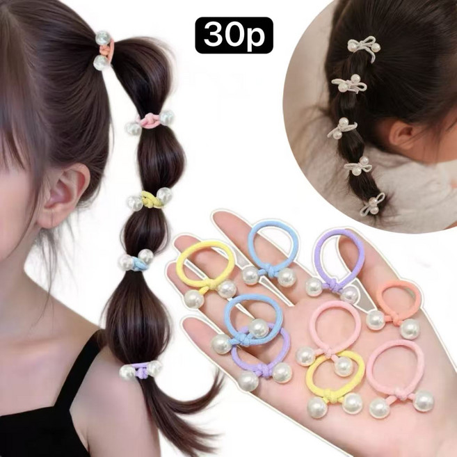 선물 대용량 안아픈 진주 리본 헤어방울 유아 여아 고탄력 머리고무줄 3종세트