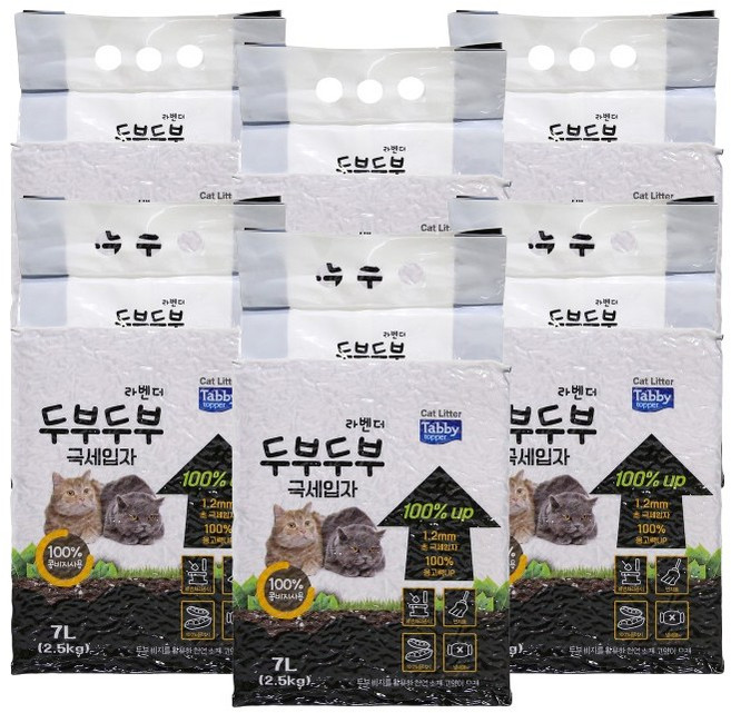 테비토퍼 프리미엄 두부두부 응고형 고양이모래, 7L, 6개, 라벤더