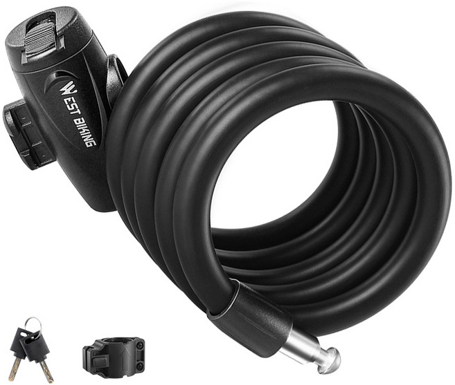 시그니처베이지 자전거 킥보드 열쇠키 자물쇠 와이어 락 도난방지 YPZ099, 블랙, 1개, 150m