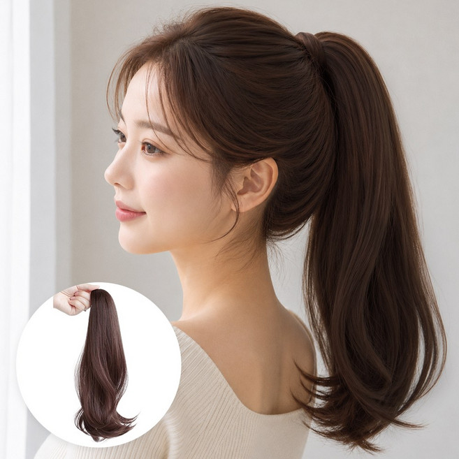 앙플러스 여성 포니테일 가발 묶음머리 똥머리 집게핀, 1개, 다크 브라운