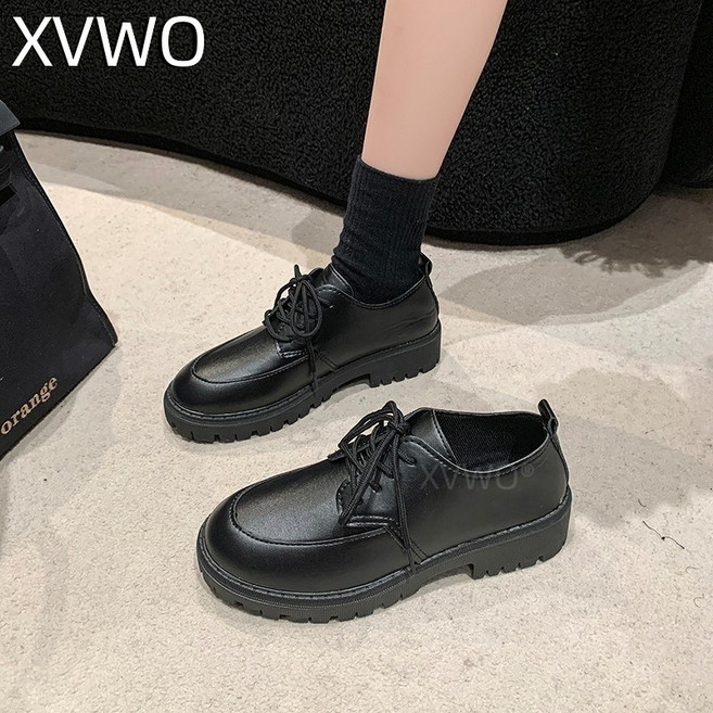 XVWO 여성 옥스퍼드화 레이스업 로우컷 영국풍 캐주얼 구두