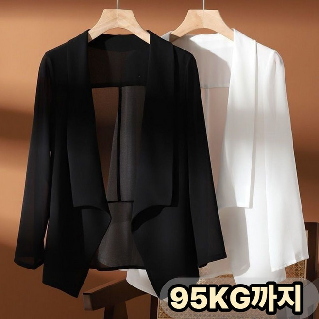 UN 중년여성 쉬폰 정장 자켓 루즈핏 시스루 하객룩 자외선 차단 상의 봄 여름 40대50대