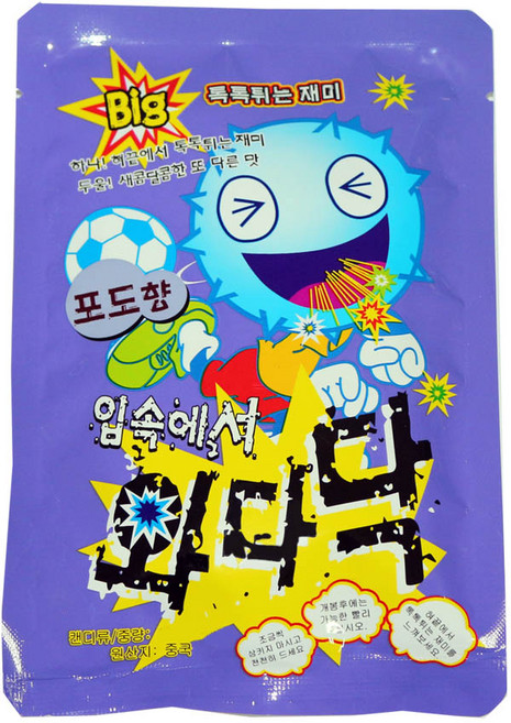 600 빅 입속에서 와다닥(포도향) 팝핑 캔디 추억의과자 어린이날간식 단체간식, 9g, 1개