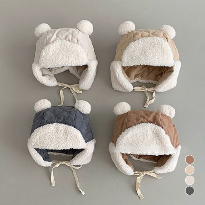 아기 유아 방울 누빔 귀달이 모자 겨울 방한 어린이 키즈