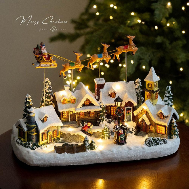 제이베니-1814 크리스마스 하우스 캐럴 오르골 LED 조명 산타 빌리지 오너먼트 화이트 회전식 선물, 1. USB/배터리 (음악+회전)
