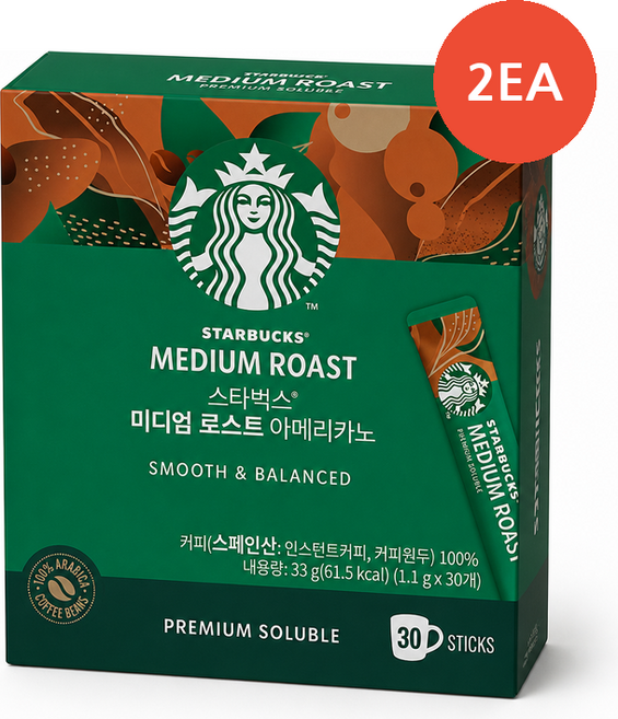 스타벅스 미디엄로스트 아메리카노 (1.1G*30입), 1.1g, 30개입, 2개