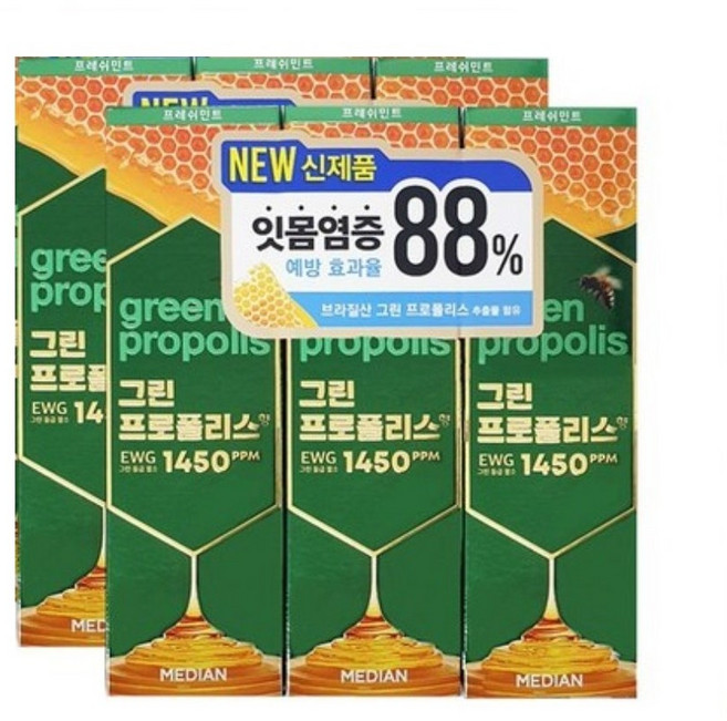 메디안 프로폴리스향 홀패밀리 프레쉬민트 치약, 100g, 6개