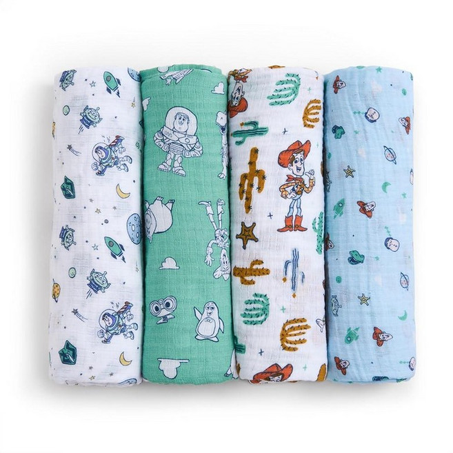 Aden + anais Essentials 면 모슬린 포대기 통기성 있는 아기 담요 남아 여아 신생아 및 에게 이상적 속싸개 부드럽고 가벼운 랩 4팩 알파벳 동, 토이 스토리