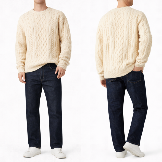 리바이스 남여공용 크림 크루넥 스웨터