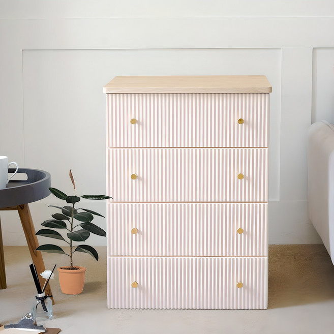 보노하우스 국내 제조 카밀라 템바보드 서랍장, 모던핑크, 4단